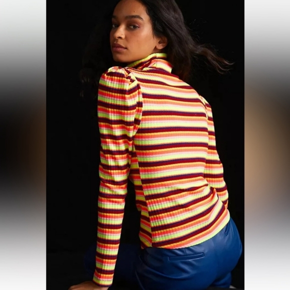 NWT Anthropologie Retro Striped Turtleneck Long Sleeve - Picture 3 of 11